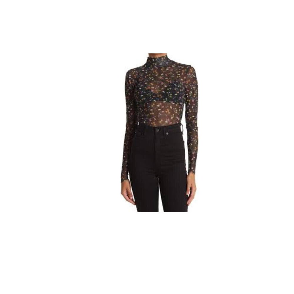 AFRM Women's Mock Neck Long Sleeve Mesh Top In Spring Garden Ditsy Size S